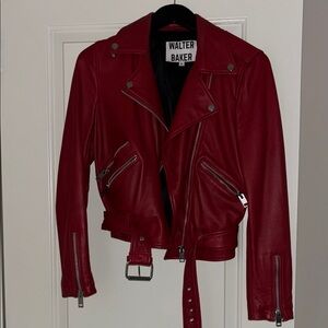 Walter Baker Red Leather Jacket Asymmetrical Biker Style